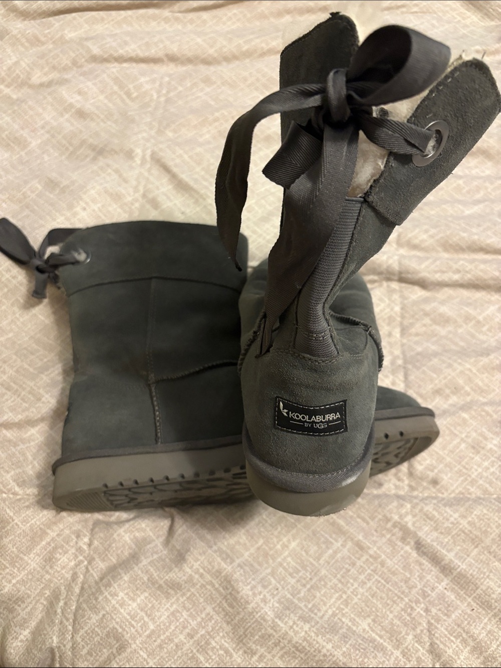 Koolaburra Gray Suede Lace-Back Cozy Winter Boots